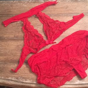 Ann Summers Red Halterneck Bra and Skirt-Panty Set
